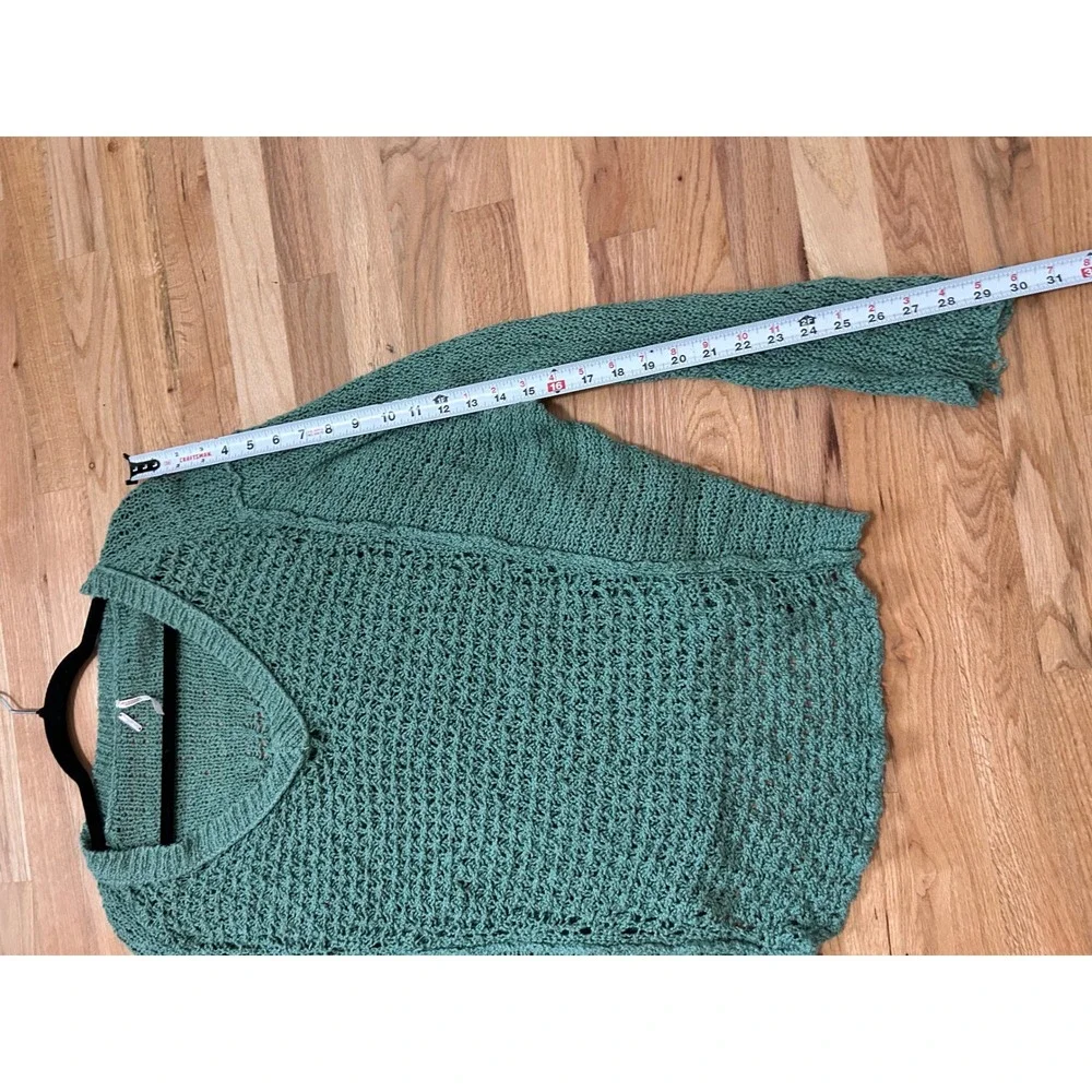 Free People Laguna Coast Womens Sage Green Open V-Neck Oversized Sweater‎ Sz M